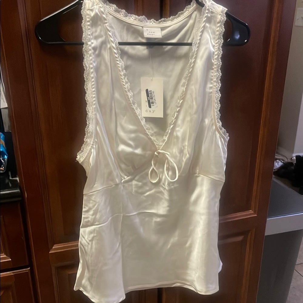 a new day White Satin Tank Top